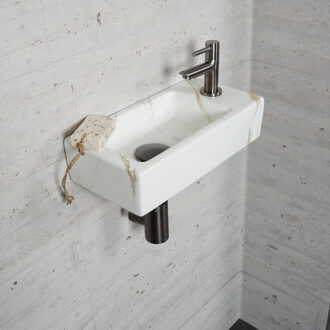 Wiesbaden Fonteinset Carrara Marmerlook Color Gun Metal - Fonteinset Met Amador Kraan