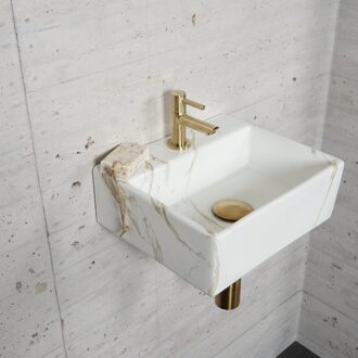 Wiesbaden Fonteinset Carrara Marmerlook Color Messing Goud - Fonteinset Met Amador Kraan