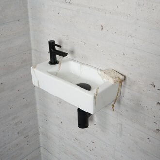 Wiesbaden Fonteinset Carrara Marmerlook Wiesbaden Color Mat Zwart (kraangat links)