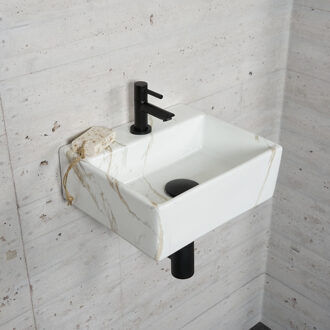 Wiesbaden Fonteinset Carrara Marmerlook Wiesbaden Color Mat Zwart (kraangat midden)