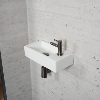 Wiesbaden Fonteinset Mat Wit Wiesbaden Color Gun Metal (kraangat rechts) Gunmetal