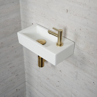 Wiesbaden Fonteinset Mat Wit Wiesbaden Color Messing Goud (kraangat rechts)