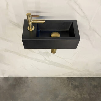 Wiesbaden Fonteinset Rhea S Mini met Fontein - Links - Quartz - Kraan - Sifon - Afvoerplug - Geborsteld Messing