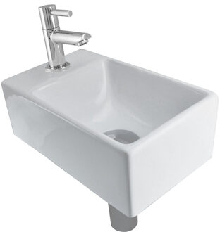 Wiesbaden Fonteinset Rhea XXS met Fontein Links - Glans Wit - Kraan - Sifon - Afvoerplug - Chroom