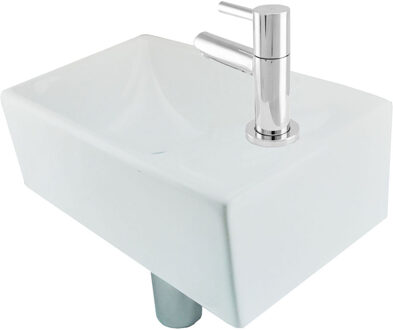 Wiesbaden Fonteinset Rhea XXS met Fontein Rechts - Glans Wit - Kraan - Sifon - Afvoerplug - Chroom