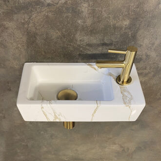 Wiesbaden Fonteinset Wiesbaden Mini Rhea 36x18x9 cm Rechts Carrara Geborsteld Messing Goud