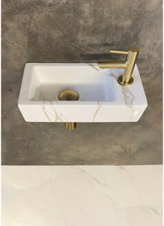 Wiesbaden Fonteinset Wiesbaden Mini Rhea 36x18x9 cm Rechts Carrara Geborsteld Messing Goud