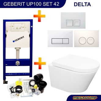 Wiesbaden Geberit UP100 Toiletset set37 Wiesbaden Vesta Rimless Mat wit met Delta Drukplaat