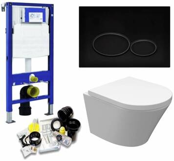 Wiesbaden Geberit UP320 Toiletset set18 Wiesbaden Vesta Junior Rimless 47cm Met Matzwarte Drukplaat Wit