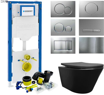 Wiesbaden Geberit UP320 Toiletset Wiesbaden Vesta Junior Rimless Mat Zwart Set74 met Sigma Drukplaat