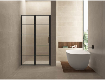 Wiesbaden Horizon Nisdeur Met Vast Deel En Raster - 800x2000x8mm - NANO - Helder Glas/Mat Zwart