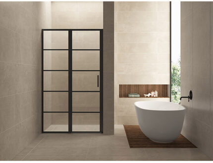 Wiesbaden Horizon nisdeur met vast paneel mat zwart 110 cm, 8 mm NANO-glas