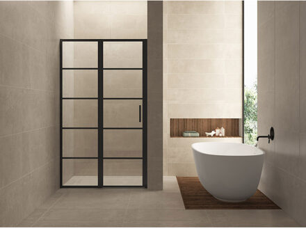 Wiesbaden Horizon nisdeur met vast paneel mat zwart 130 cm, 8 mm NANO-glas