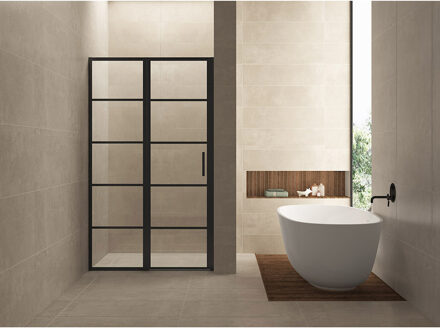 Wiesbaden Horizon nisdeur met vast paneel mat zwart 140 cm, 8 mm NANO-glas