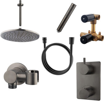 Wiesbaden Inbouw Regendouche Set Caral Rechthoek Plafonduitloop Gunmetal PVD Coating