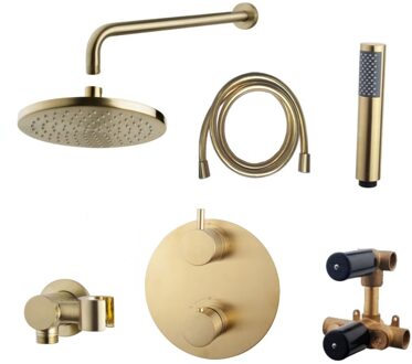 Wiesbaden Inbouw Regendouche Set Caral Rond Muuruitloop Geborsteld Messing Goud PVD Coating