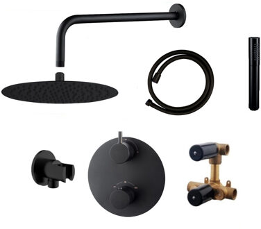 Wiesbaden Inbouw Regendouche Set Caral Rond Muuruitloop Mat Zwart