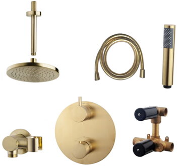 Wiesbaden Inbouw Regendouche Set Caral Rond Plafonduitloop Geborsteld Messing Goud PVD Coating