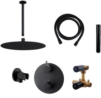 Wiesbaden Inbouw Regendouche Set Caral Rond Plafonduitloop Mat Zwart PVD Coating