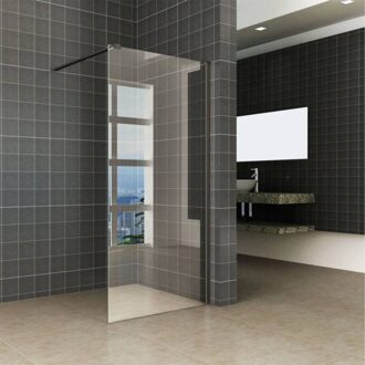 Wiesbaden inloopdouche + Safety Glass + ZWART muurprofiel 90 x 200 cm, 10 mm NANO