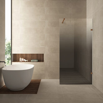 Wiesbaden Inloopdouche Rechts Wiesbaden Less 80x200 cm 8 mm Nano Spiegelrook- naar Helder Glas Geborsteld Brons Koper