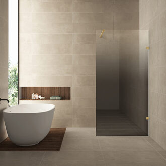 Wiesbaden Inloopdouche Rechts Wiesbaden Less 90x200 cm 8 mm Nano Spiegelrook- naar Helder Glas Geborsteld Messing