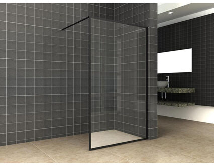 Wiesbaden Inloopdouche Square 100x200cm Antikalk Helder Glas Mat Zwart Profiel 10mm Veiligheidsglas Easy Clean