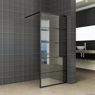 Wiesbaden Inloopdouche Wiesbaden Horizon - 110 x 200cm - Incl. Zwarte Stabilisatiestang - Mat Zwart