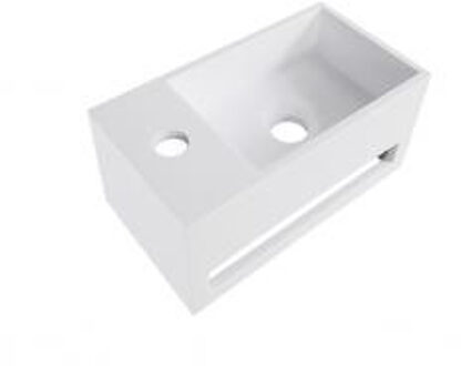 Wiesbaden Julia fonteinbak 35.6x20.3x15.9cm met handdoekhouder kraangat links solid surface wit