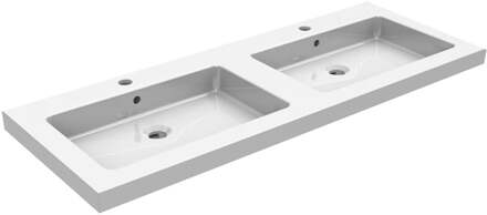 Wiesbaden Kera Wastafel Dubbel met 2 Kraangaten - 120x46x5cm - Keramiek - Glans Wit