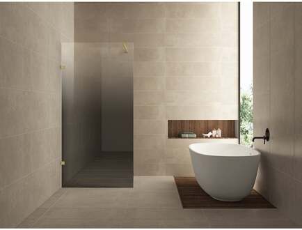 Wiesbaden Less Inloopdouche Links - 900x2000x8mm - Nano Spiegelrook naar Helder Glas - Geborsteld Messing