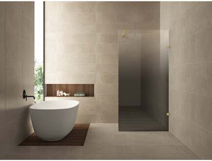 Wiesbaden Less Inloopdouche Rechts - 800x2000x8mm - Nano Spiegelrook naar Helder Glas - Geborsteld Messing