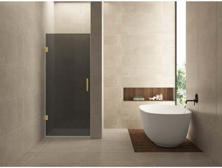 Wiesbaden Less Nisdeur - 900x2000x8mm - Nano - Rookglas - Geborsteld Messing