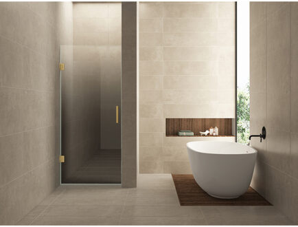 Wiesbaden Less Nisdeur Links - 700x2000x8mm - Nano - Spiegelrook naar Helder Glas - Geborsteld Messing