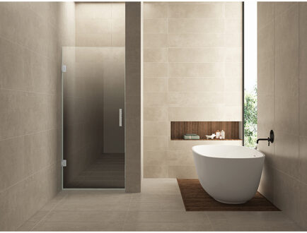 Wiesbaden Less Nisdeur Links - 800x2000x8mm - Nano - Spiegelrook naar Helder Glas - Geborsteld Staal