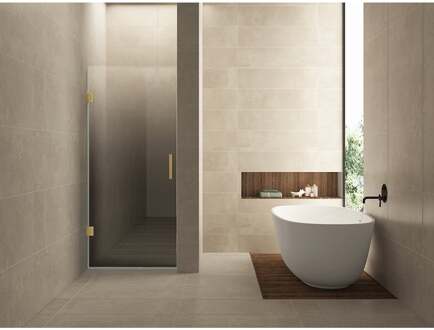 Wiesbaden Less Nisdeur Links - 900x2000x8mm - Nano - Spiegelrook naar Helder Glas - Geborsteld Messing