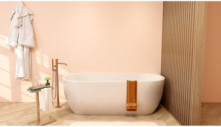 Wiesbaden Liora Half Vrijstaand Ligbad - 170x75cm - Acryl Glans Wit met Waste Glans Wit