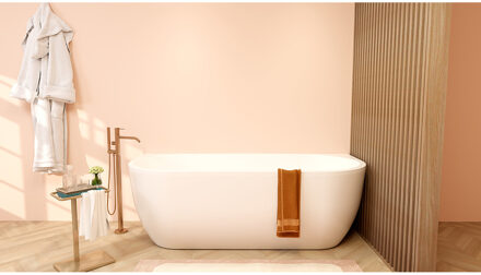 Wiesbaden Liora Half Vrijstaand Ligbad - 180x80cm - Acryl Glans Wit met Waste Glans Wit