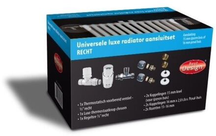 Wiesbaden Luxe Radiator Thermostaat Aansluitset Recht Chroom