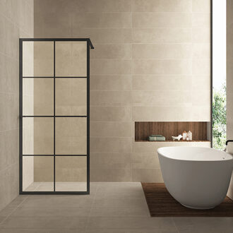 Wiesbaden Maaz Inloopdouche 90x200cm - Helder Glas. Zwart Raster en Handdoekhouder