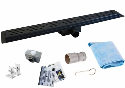 Wiesbaden Mat Zwarte RVS Douchegoot Flens met Uitneembaar Sifon 30x7 cm 6,7 cm Diep MAT ZWART ROOSTER