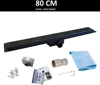 Wiesbaden Mat Zwarte RVS Douchegoot Flens met Uitneembaar Sifon 80x7 cm 6,7 cm Diep MAT ZWART ROOSTER