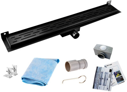 Wiesbaden Mat Zwarte RVS Douchegoot Muurflens met uitneembaar sifon 90x7cm 6,7cm diep Mat Zwart