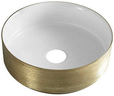 Wiesbaden Mondri waskom rond 36 x 36 x 12 cm glans wit/geborsteld goud 32.3302 Goud geborsteld