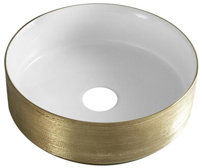 Wiesbaden Mondri waskom rond 36 x 36 x 12 cm glans wit/geborsteld goud 32.3302 Goud geborsteld