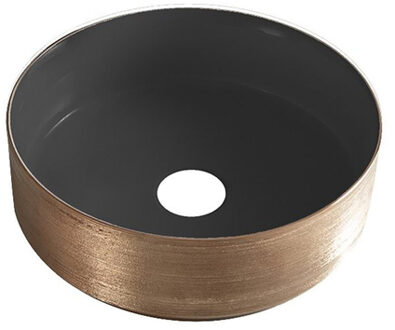Wiesbaden Mondri waskom rond 36 x 36 x 12 cm mat zwart/geborsteld brons koper 32.3303 Brons geborsteld