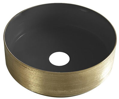 Wiesbaden Mondri waskom rond 36 x 36 x 12 cm mat zwart/geborsteld goud 32.3301 Zwart mat geborsteld