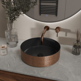 Wiesbaden Mondri Waskom Rond - 36x36x12cm - Mat Zwart/Geborsteld Brons Koper