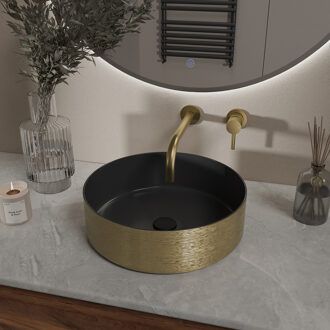 Wiesbaden Mondri Waskom Rond - 36x36x12cm - Mat Zwart/Geborsteld Goud
