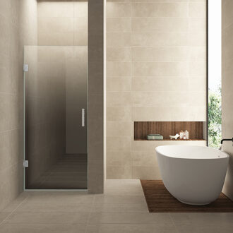 Wiesbaden Nisdeur Links Wiesbaden Less 80x200 cm 8 mm Nano Spiegelrook- Naar Helder Glas Geborsteld Staal